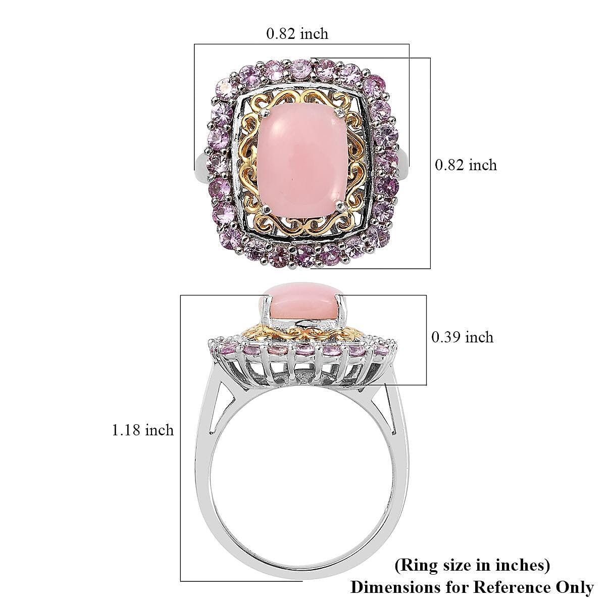 Peruvian Pink Opal and Madagascar Pink Sapphire Halo Ring in Vermeil Yellow Gold and Platinum Over Sterling Silver (Size 9.0) 3.15 ctw image number 5