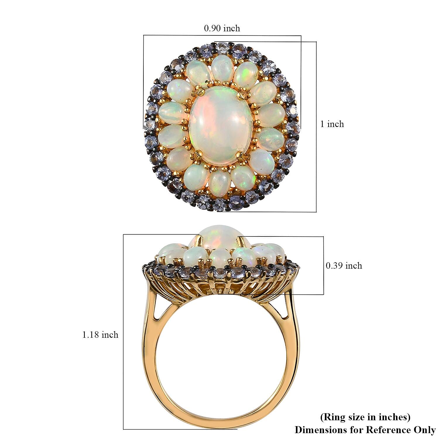 Premium Ethiopian Welo Opal and Tanzanite Cocktail Ring in Vermeil Yellow Gold Over Sterling Silver (Size 10.0) 5.50 ctw