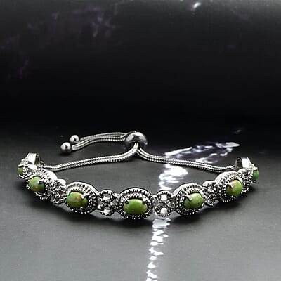 Mojave Green Turquoise Bolo Bracelet in Stainless Steel 4.90 ctw