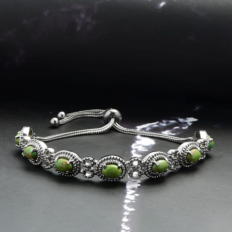 Mojave Green Turquoise Bolo Bracelet in Stainless Steel 4.90 ctw