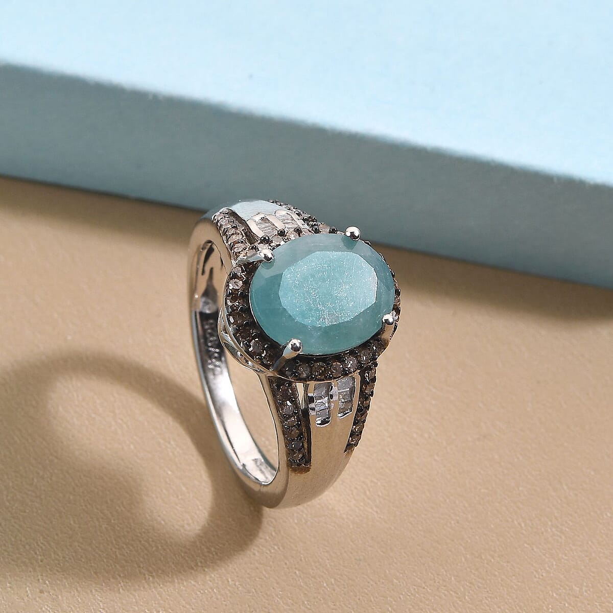 Premium Grandidierite, Natural Champagne and White Diamond Ring in Platinum Over Sterling Silver (Size 6.0) 3.10 ctw image number 1