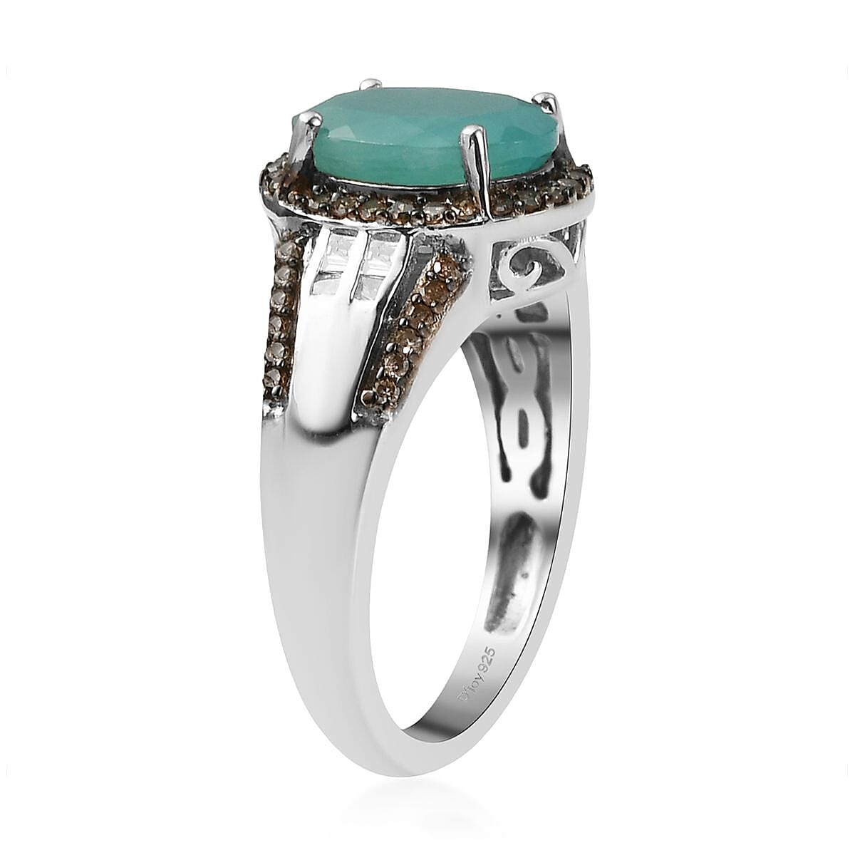 Premium Grandidierite, Natural Champagne and White Diamond Ring in Platinum Over Sterling Silver (Size 6.0) 3.10 ctw image number 3