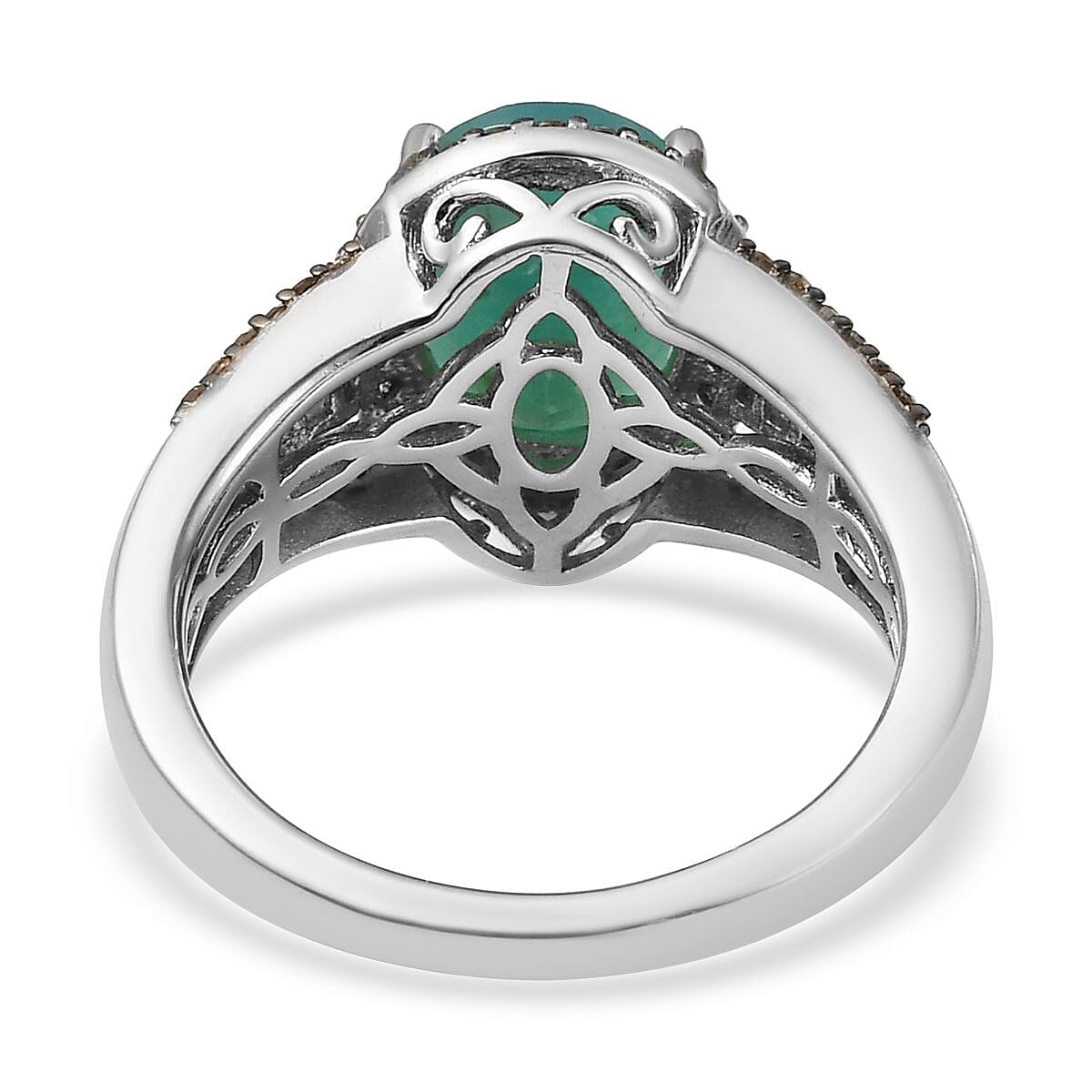 Premium Grandidierite, Natural Champagne and White Diamond Ring in Platinum Over Sterling Silver (Size 6.0) 3.10 ctw image number 4