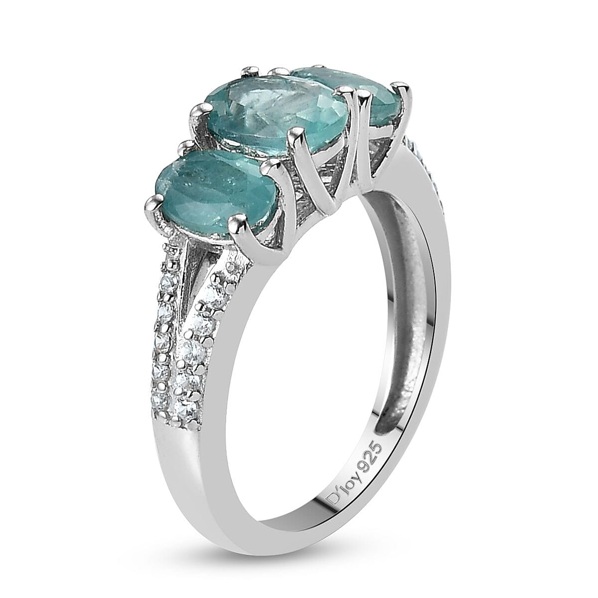 Premium Grandidierite and Natural White Zircon Trilogy Ring in Platinum Over Sterling Silver (Size 7.0) 1.85 ctw image number 3