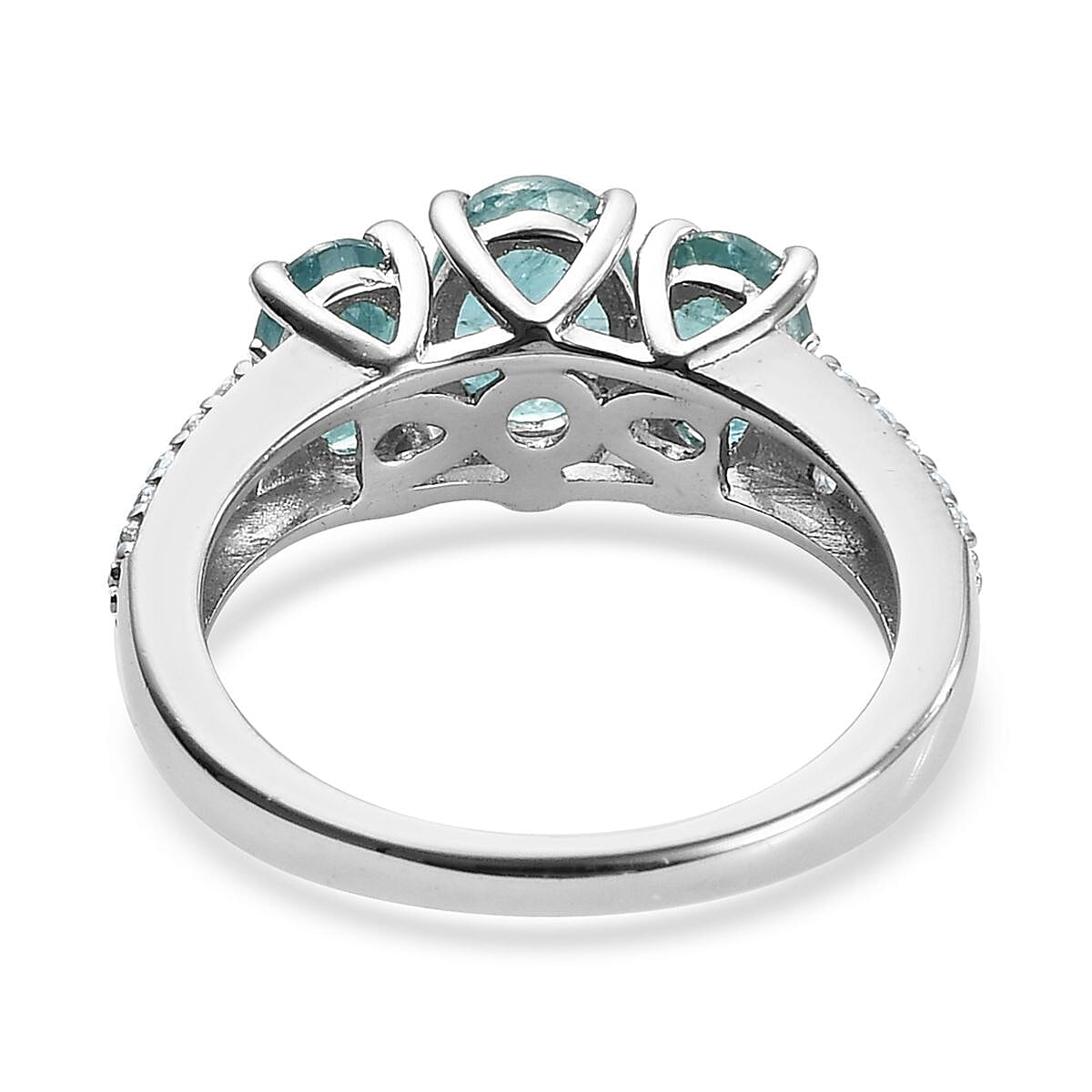 Premium Grandidierite and Natural White Zircon Trilogy Ring in Platinum Over Sterling Silver (Size 7.0) 1.85 ctw image number 4
