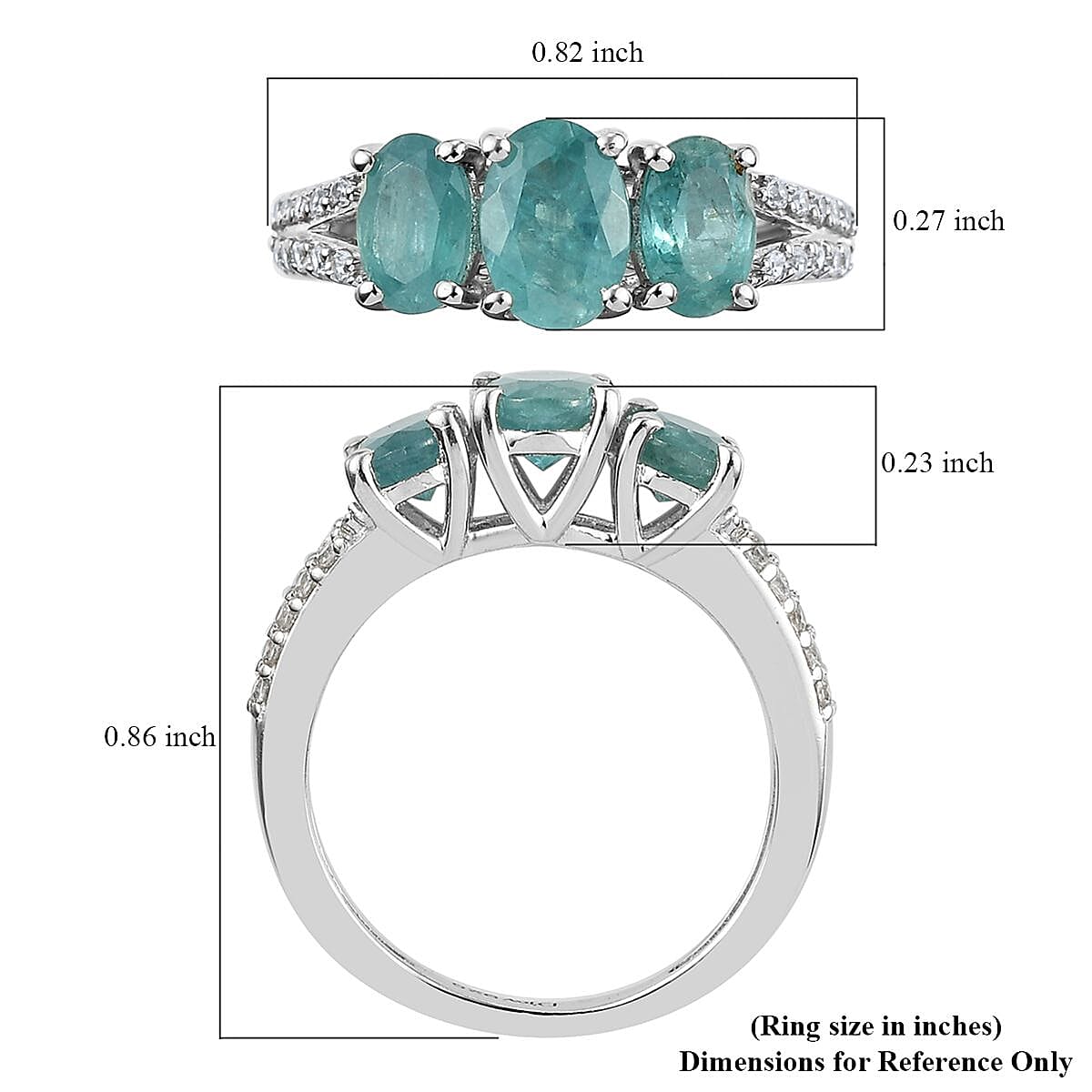 Premium Grandidierite and Natural White Zircon Trilogy Ring in Platinum Over Sterling Silver (Size 7.0) 1.85 ctw image number 5