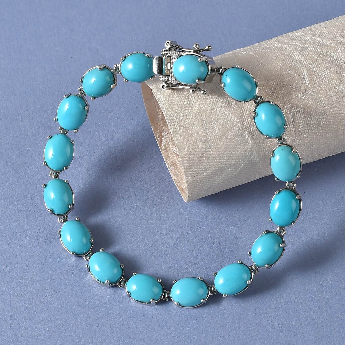 Sleeping Beauty Turquoise Bracelet in Platinum Over Sterling Silver (7.25 In) 27.15 ctw image number 1