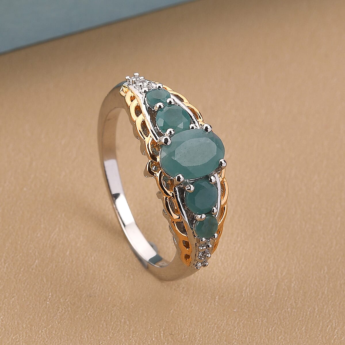 Premium Grandidierite and Natural White Zircon Ring in Vermeil Yellow Gold and Platinum Over Sterling Silver (Size 8.0) 1.40 ctw image number 1