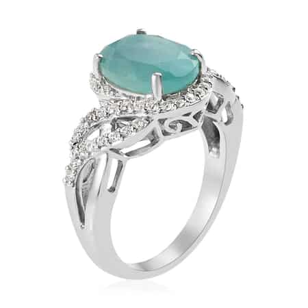 Premium Grandidierite and Natural White Zircon Ring in Platinum Over Sterling Silver (Size 10.0) 4.35 ctw image number 3
