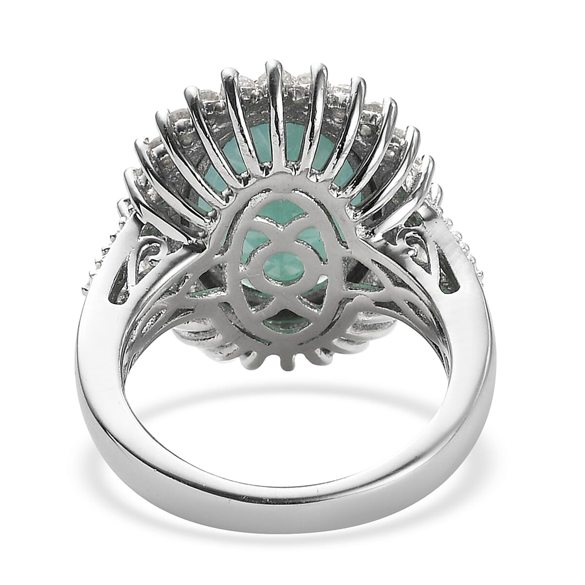 Premium Grandidierite and White Zircon Sunburst Ring in Platinum Over Sterling Silver (Size 10.0) 7.25 ctw