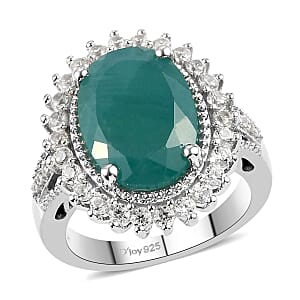 Premium Grandidierite and Natural White Zircon Sunburst Ring in Platinum Over Sterling Silver (Size 7.0) 7.25 ctw