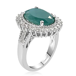 Premium Grandidierite and Natural White Zircon Sunburst Ring in Platinum Over Sterling Silver (Size 7.0) 7.25 ctw