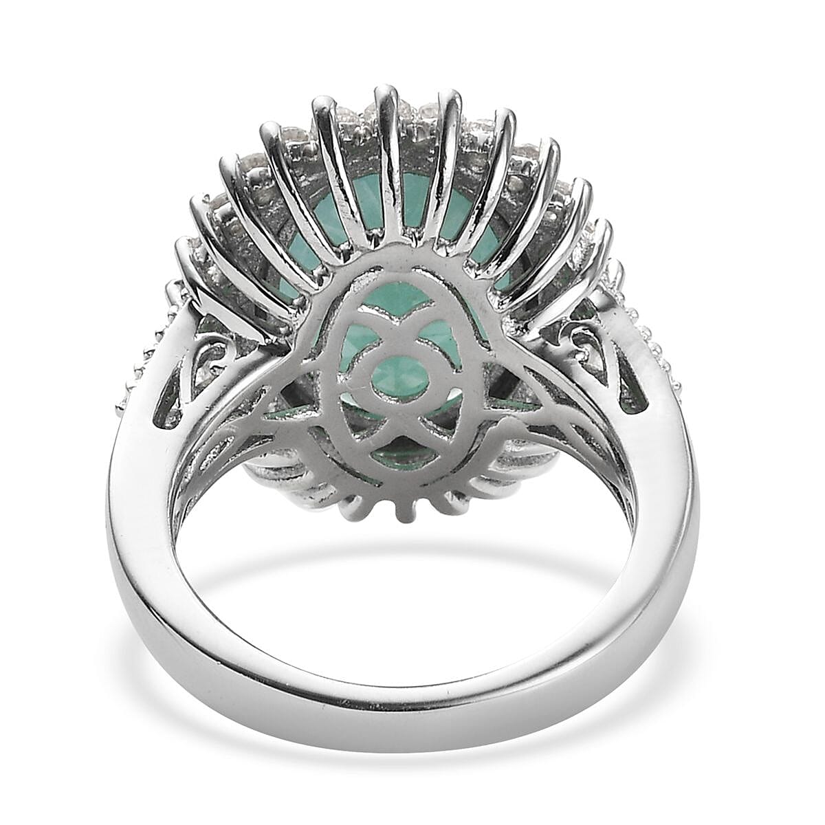 Premium Grandidierite and Natural White Zircon Sunburst Ring in Platinum Over Sterling Silver (Size 7.0) 7.25 ctw image number 4