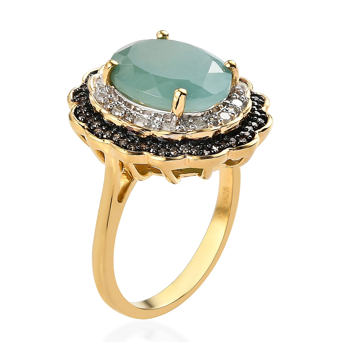 Premium Grandidierite, Natural Champagne and White Diamond Double Halo Ring in Rhodium & Vermeil YG Over Sterling Silver 5.50 ctw image number 3