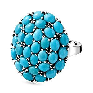 Sleeping Beauty Turquoise 5.03 ctw Cluster Ring in Platinum Over Sterling Silver (Size 5.5)