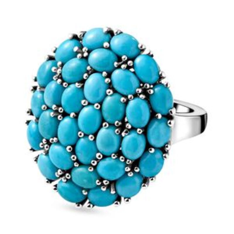 Sleeping Beauty Turquoise 5.03 ctw Cluster Ring in Platinum Over Sterling Silver (Size 5.5)