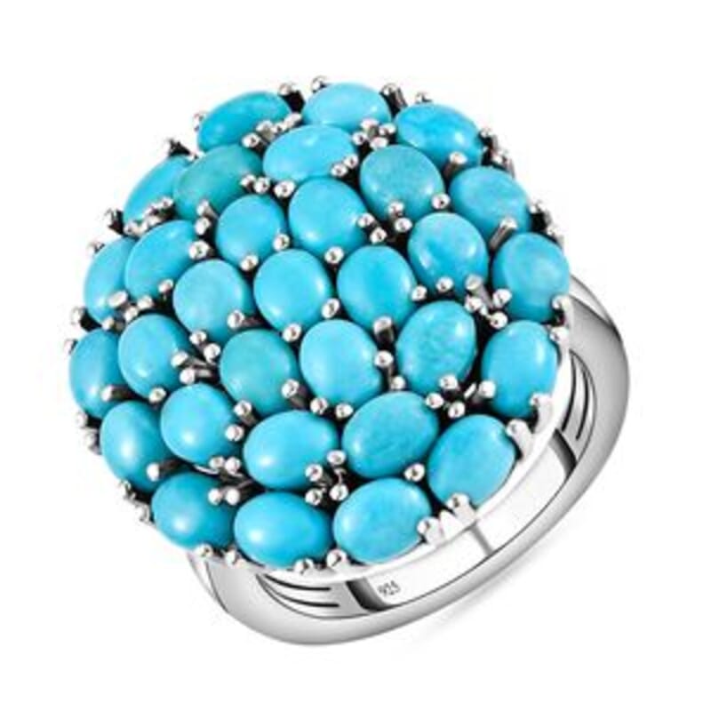 Sleeping Beauty Turquoise 5.03 ctw Cluster Ring in Platinum Over Sterling Silver (Size 5.5)