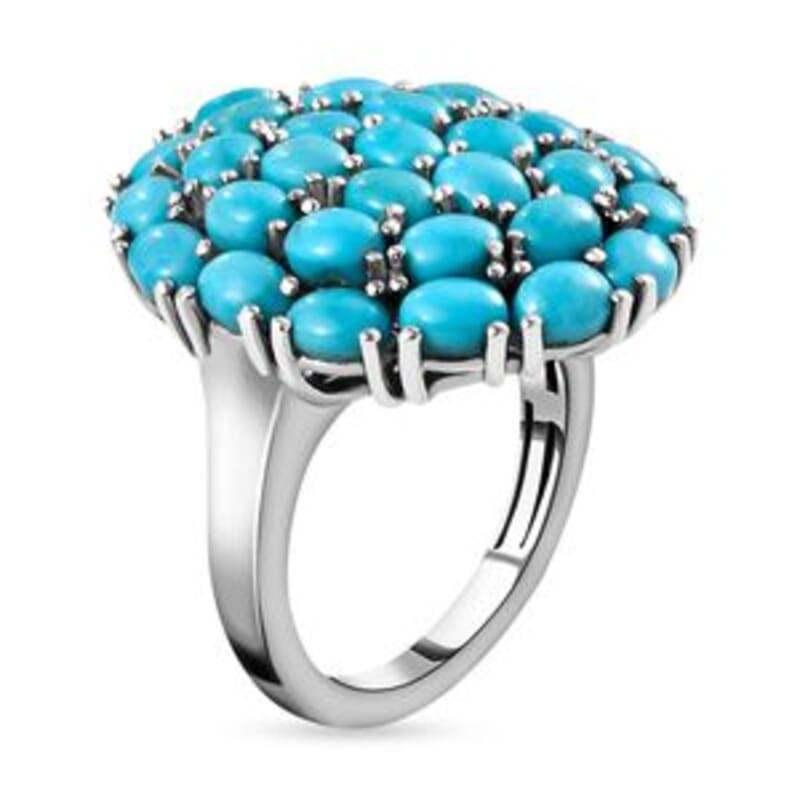 Sleeping Beauty Turquoise 5.03 ctw Cluster Ring in Platinum Over Sterling Silver (Size 5.5)