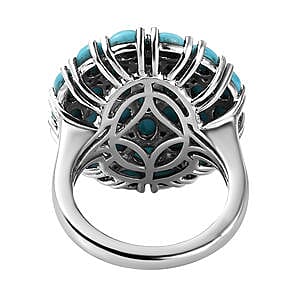 Sleeping Beauty Turquoise 5.03 ctw Cluster Ring in Platinum Over Sterling Silver (Size 5.5)