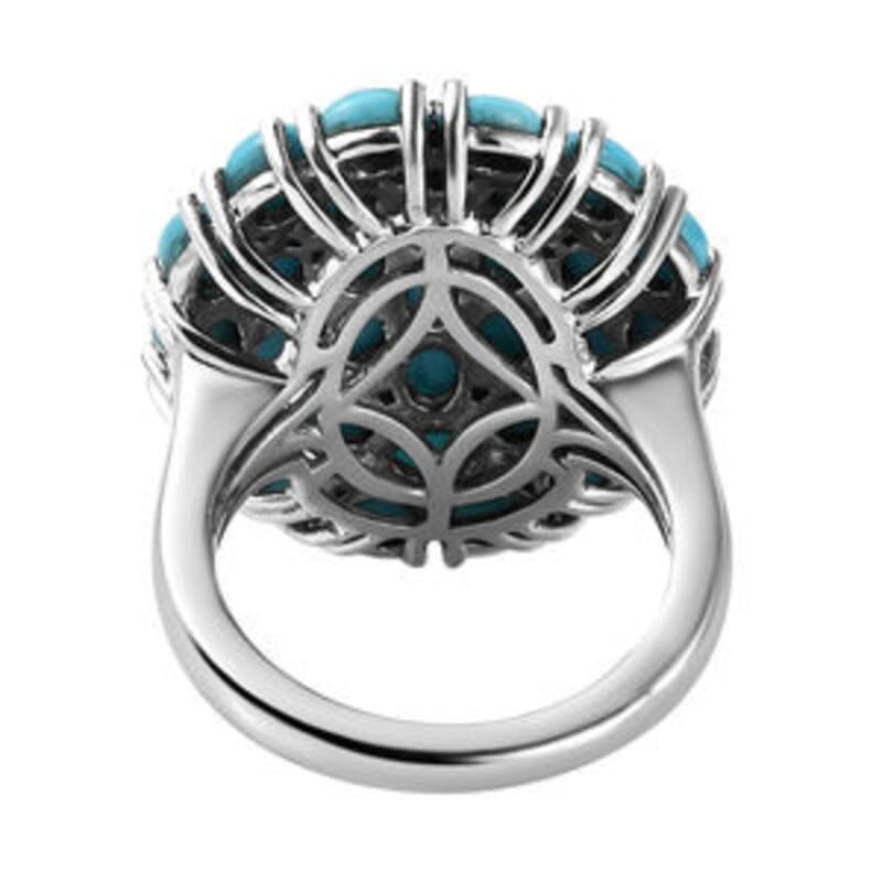 Sleeping Beauty Turquoise 5.03 ctw Cluster Ring in Platinum Over Sterling Silver (Size 5.5)
