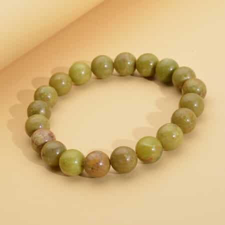 Green Opal Beaded Stretch Bracelet, Stretchy Cord Bracelet 116.00 ctw image number 1