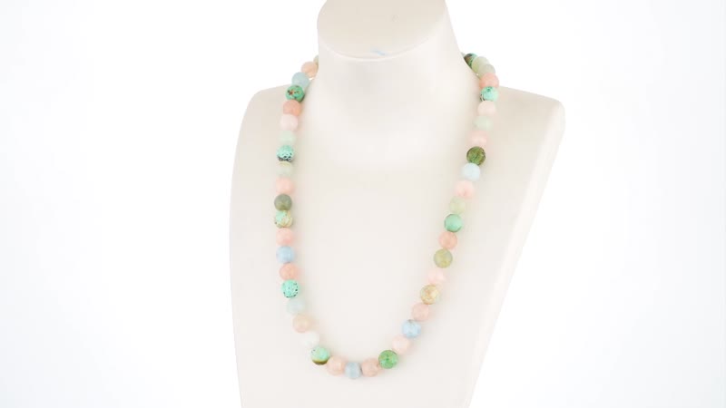 Peru Turquoise, Pink Morganite, Aquamarine and Heliodor Beaded Necklace 20-22 Inches in Rhodium Over Sterling Silver 387.00 ctw