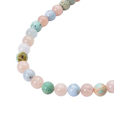 Peru Turquoise, Pink Morganite, Aquamarine and Heliodor Beaded Necklace 20-22 Inches in Rhodium Over Sterling Silver 387.00 ctw