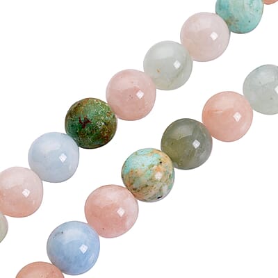 Peru Turquoise, Pink Morganite, Aquamarine and Heliodor Beaded Necklace 20-22 Inches in Rhodium Over Sterling Silver 387.00 ctw