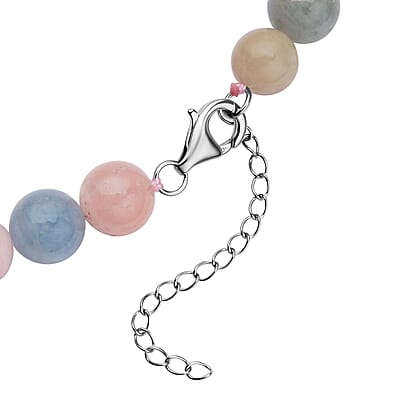 Peru Turquoise, Pink Morganite, Aquamarine and Heliodor Beaded Necklace 20-22 Inches in Rhodium Over Sterling Silver 387.00 ctw