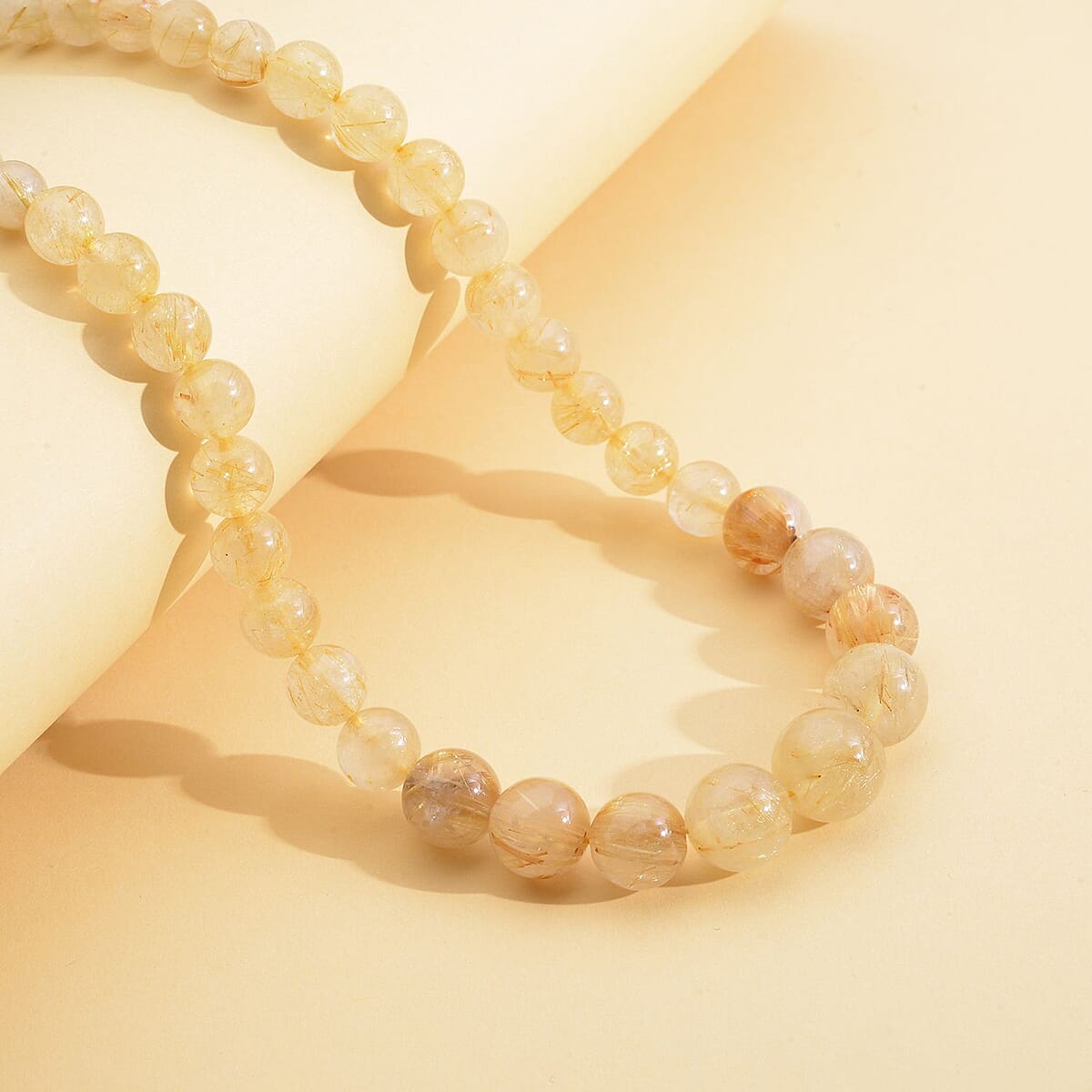 Golden Rutilated Quartz 6-12mm Beaded Necklace 18-20 Inches in Rhodium Over Sterling Silver 282.00 ctw image number 1