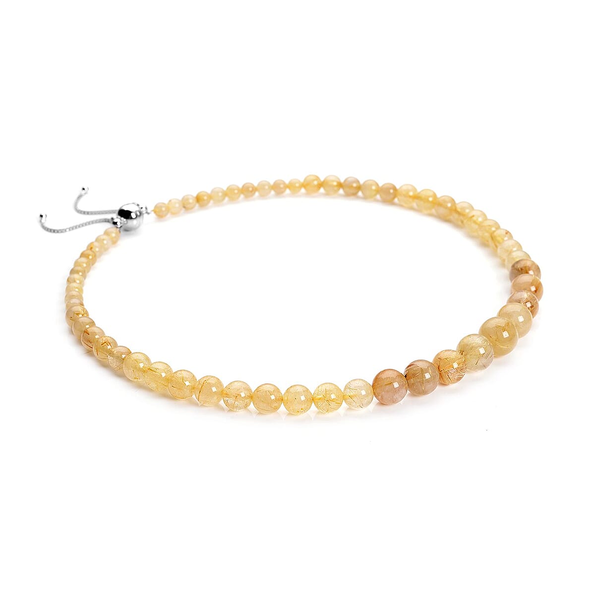 Golden Rutilated Quartz 6-12mm Beaded Necklace 18-20 Inches in Rhodium Over Sterling Silver 282.00 ctw image number 2