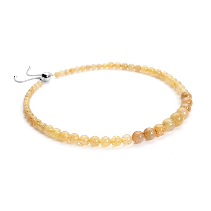 Golden Rutilated Quartz 6-12mm Beaded Necklace 18-20 Inches in Rhodium Over Sterling Silver 282.00 ctw