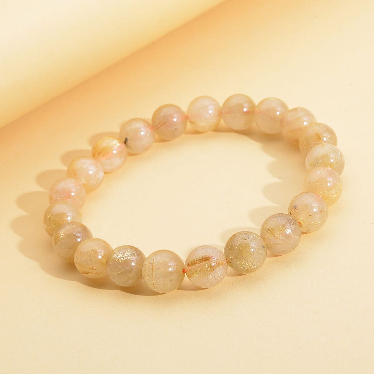 Golden Rutilated Quartz Beaded Stretch Bracelet 128.00 ctw image number 1