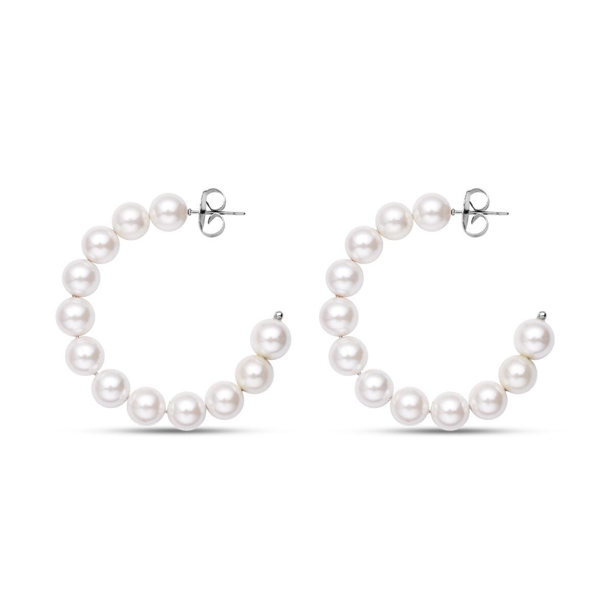 White Shell Pearl Hoop Earrings in Stainless Steel image number 3