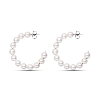 White Shell Pearl Hoop Earrings in Stainless Steel