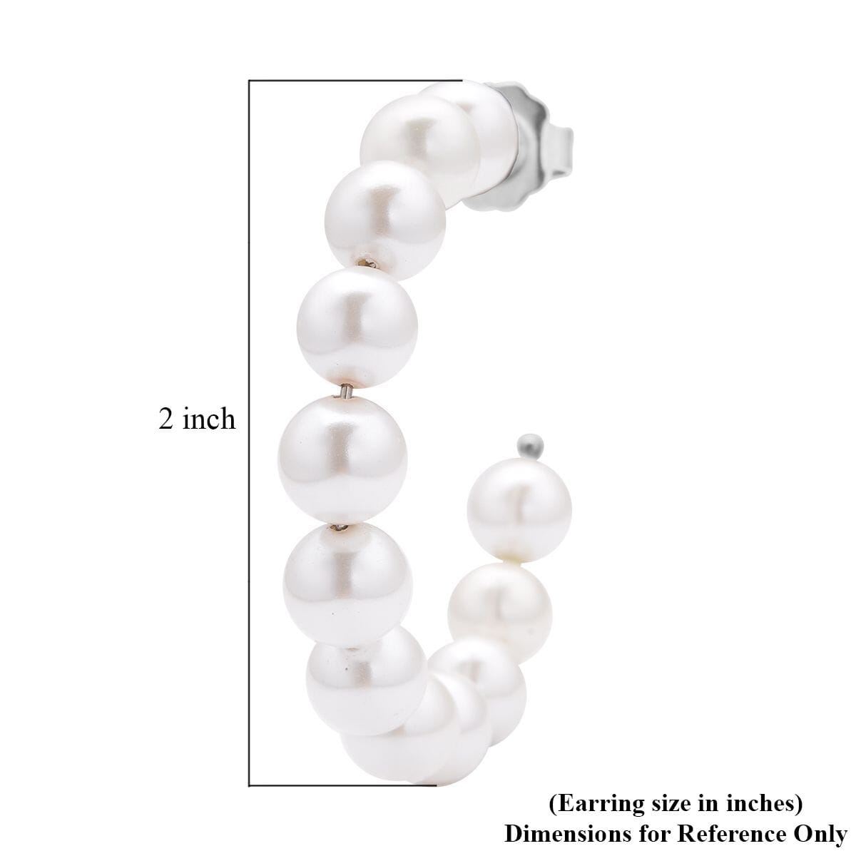 White Shell Pearl Hoop Earrings in Stainless Steel image number 4