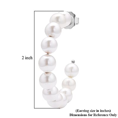 White Shell Pearl Hoop Earrings in Stainless Steel