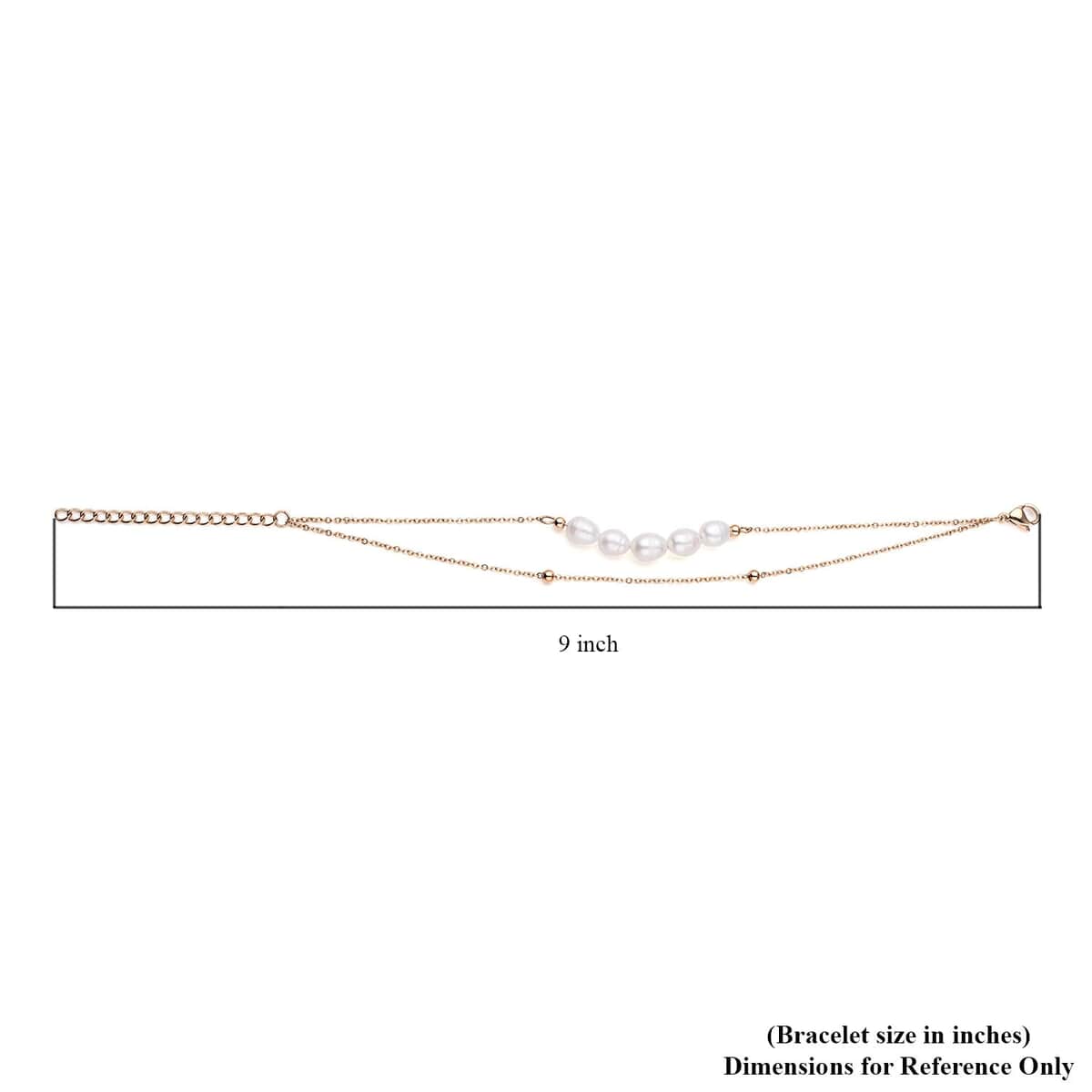 White Freshwater Cultured Pearl Anklet (8-11 In) in ION Plated Rose Gold Stainless Steel image number 4