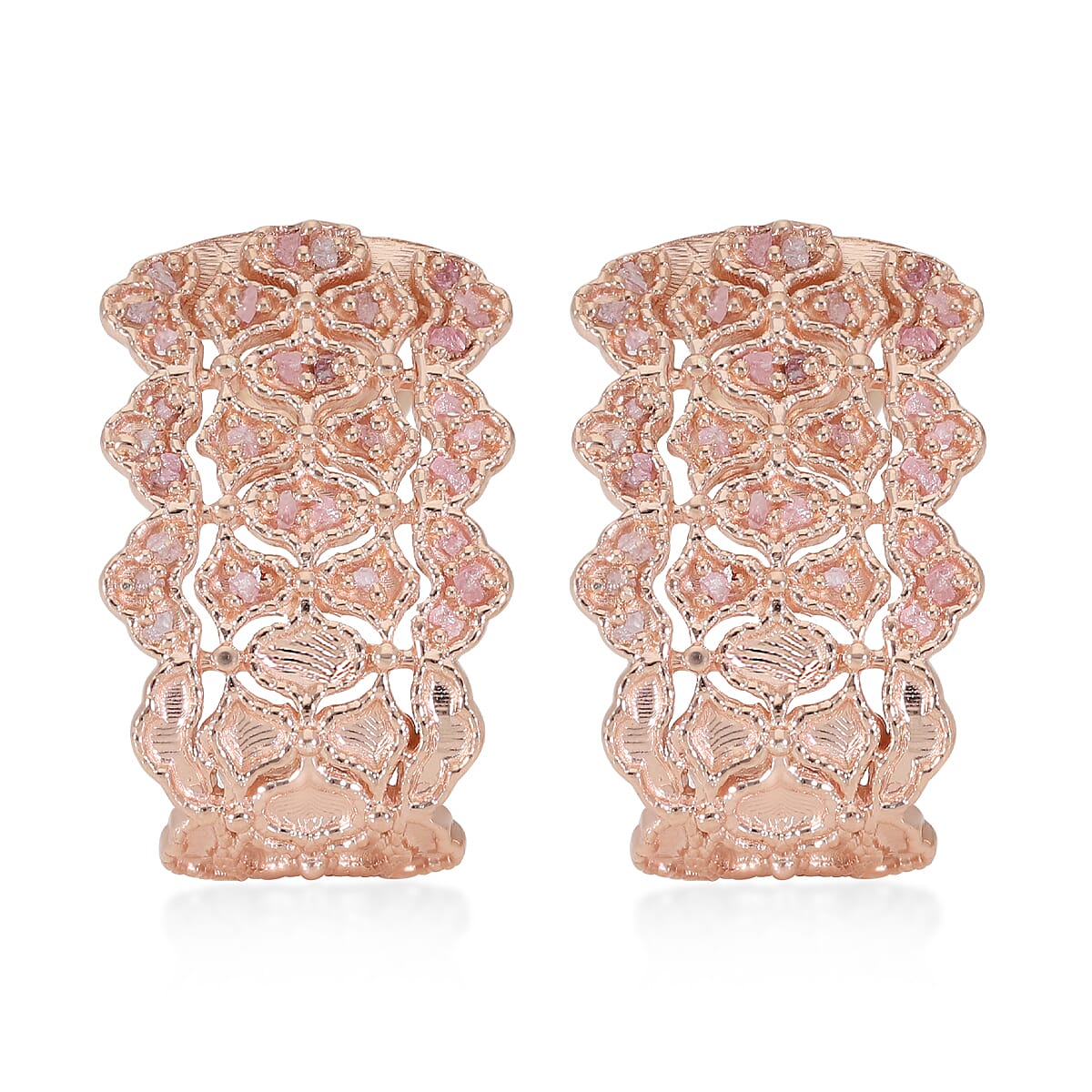 Uncut Natural Pink Diamond J Hoop Earrings in Vermeil Rose Gold Over Sterling Silver 0.25 ctw