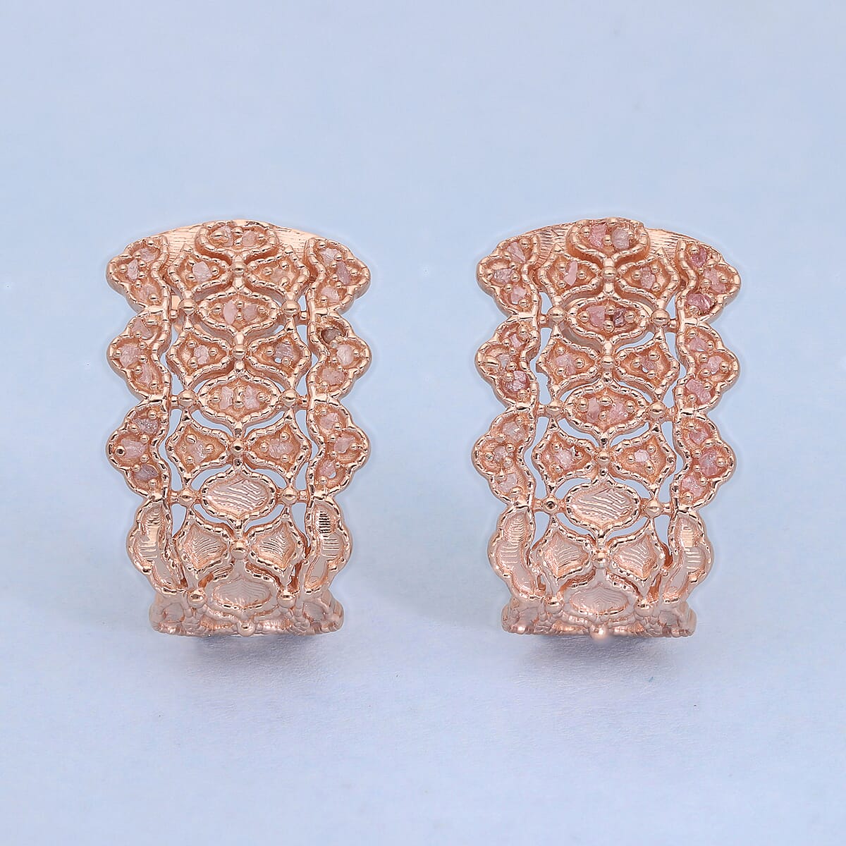 Uncut Natural Pink Diamond J Hoop Earrings in Vermeil Rose Gold Over Sterling Silver 0.25 ctw image number 1