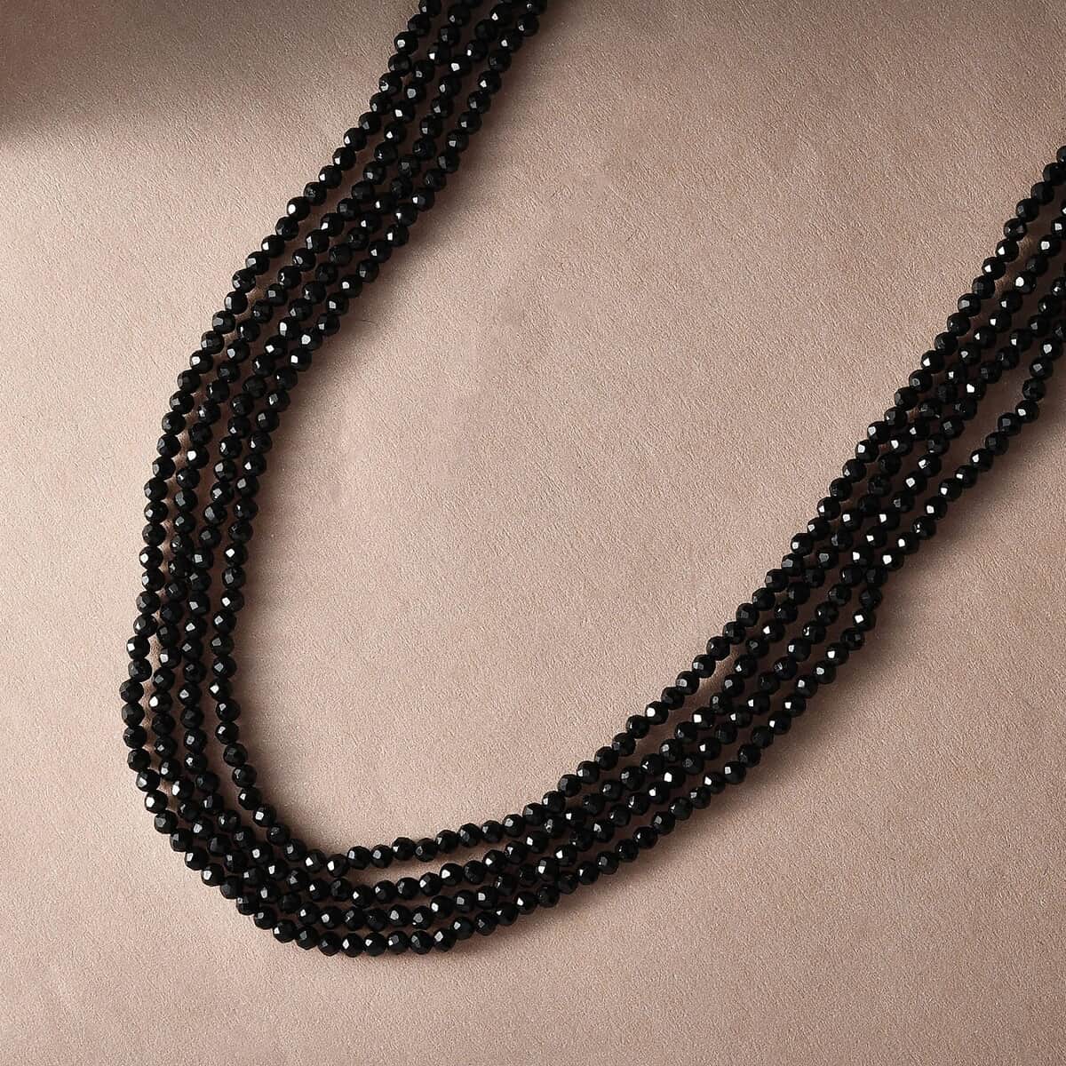 Thai Black Spinel Necklace, Black Multi Layered Necklace, Multi Strand Necklace (100 Inches) 91.00 ctw image number 1