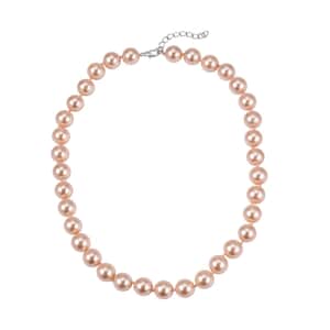 Peach Shell Pearl Beaded Necklace 18-20 Inches in Silvertone