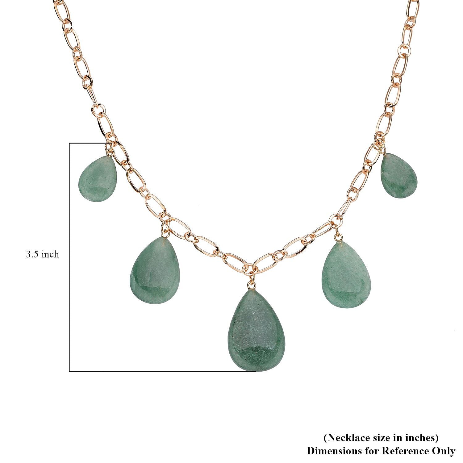 Green Aventurine 5 Stone with Paper Clip Chain Necklace 20-22 Inches in Goldtone 85.00 ctw