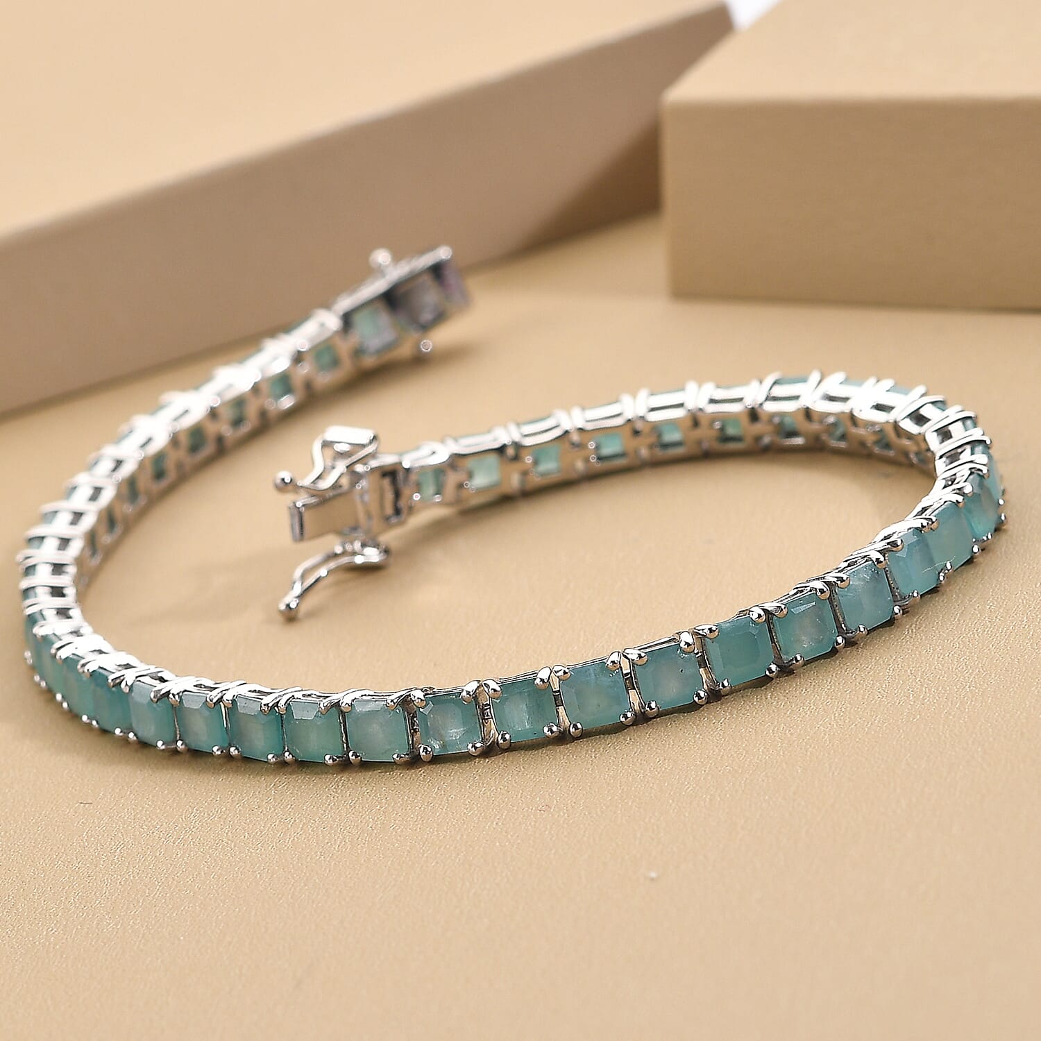 Asscher Cut Premium Grandidierite Tennis Bracelet in Platinum Over Sterling Silver (6.50 In) 10.90 Grams 11.35 ctw