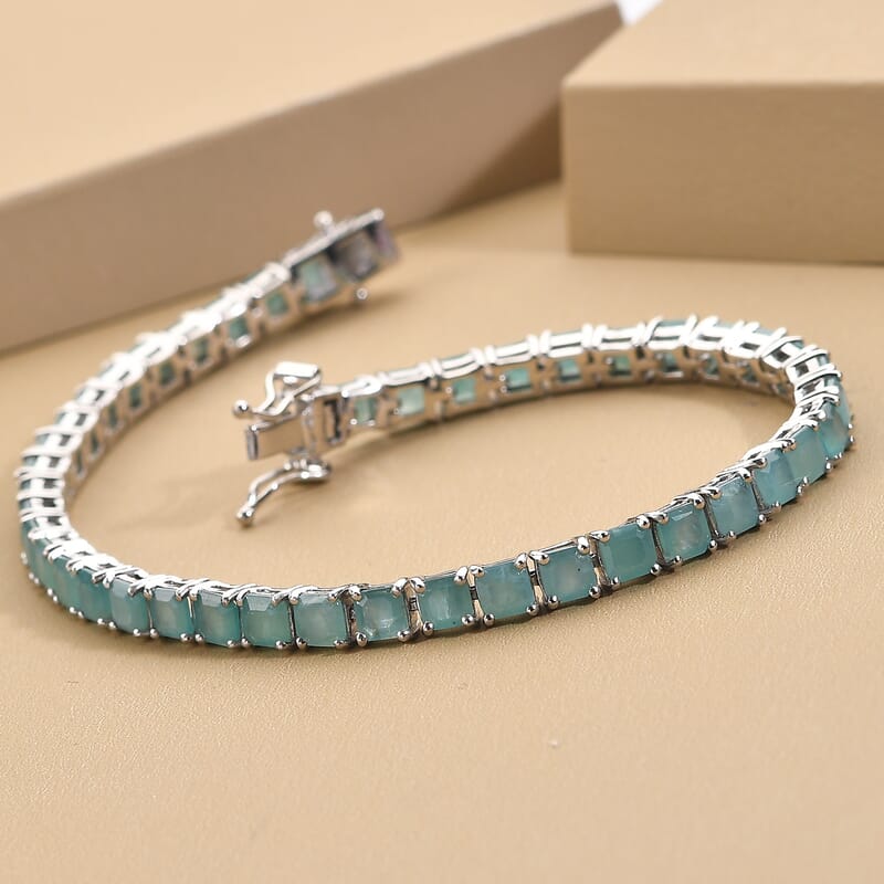 Asscher Cut Premium Grandidierite Tennis Bracelet in Platinum Over Sterling Silver (6.50 In) 10.90 Grams 11.35 ctw