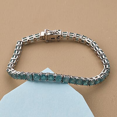 Asscher Cut Premium Grandidierite Tennis Bracelet in Platinum Over Sterling Silver (7.25 In) 12.25 ctw
