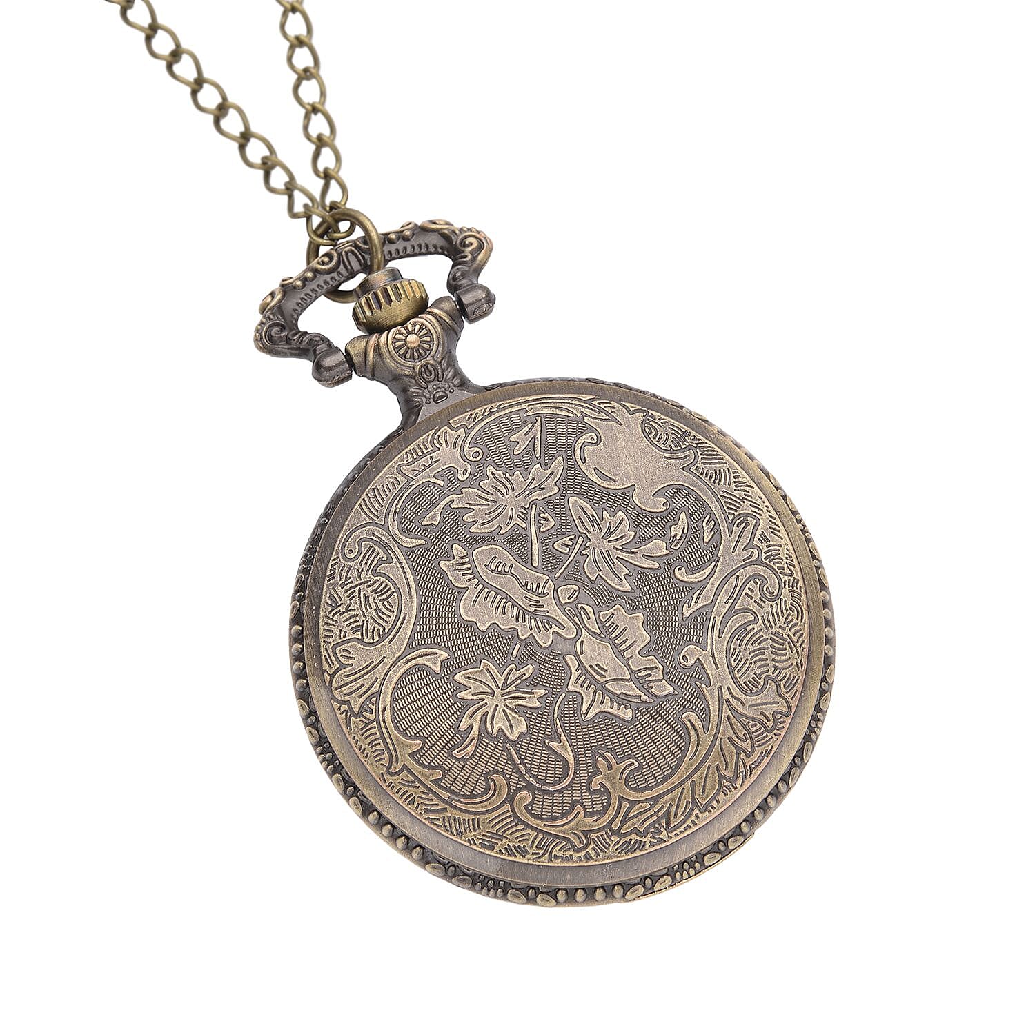 Strada Glass Japanese Movement American Flag Pattern Pocket Watch with Chain (31 Inches) in Goldtone
