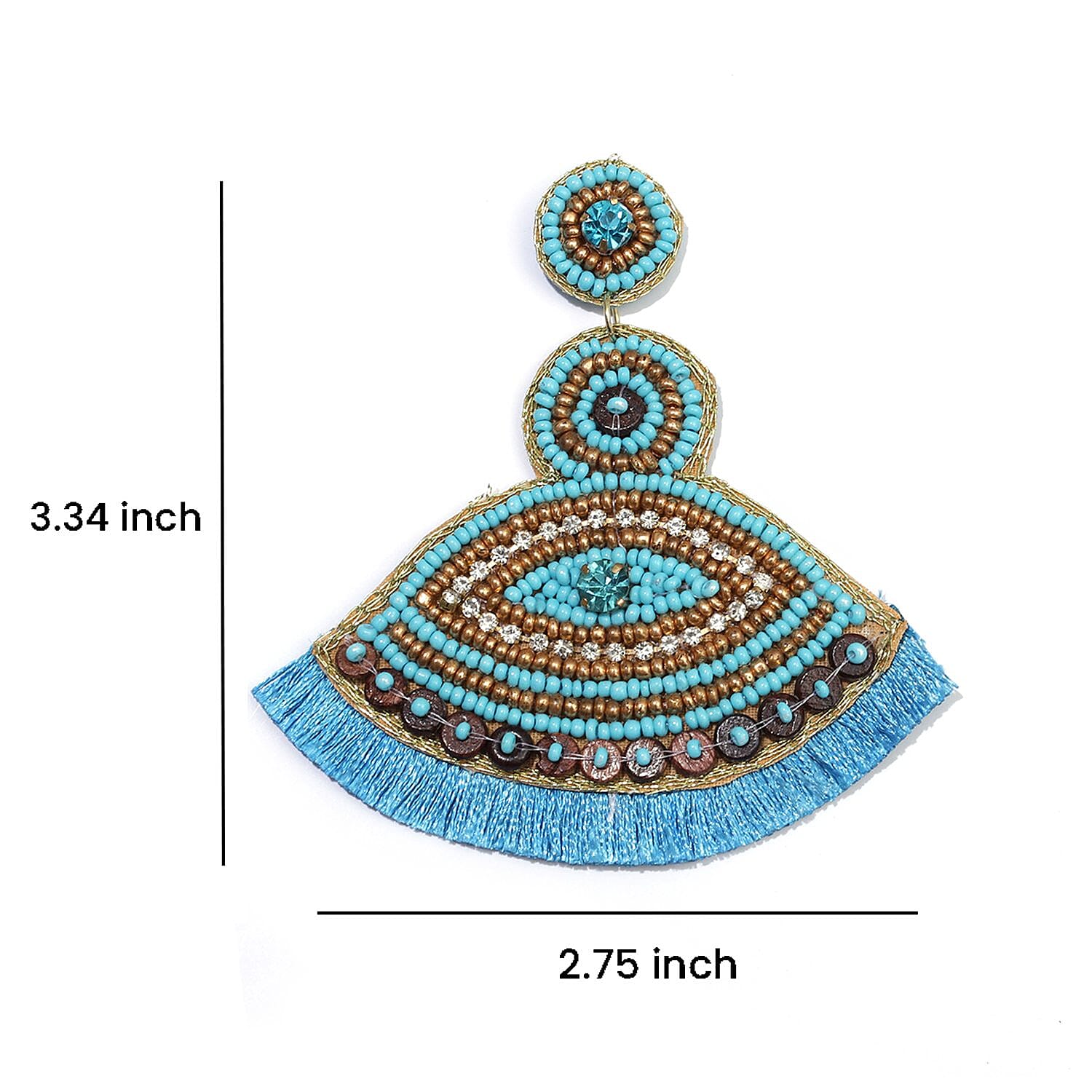 Handcrafted Turquoise Seed Beaded Evil Eye Theme Earrings in Goldtone