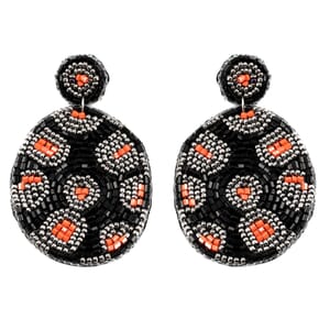 Handcrafted Black Seed Beaded Leopard Design Earrings in Silvertone