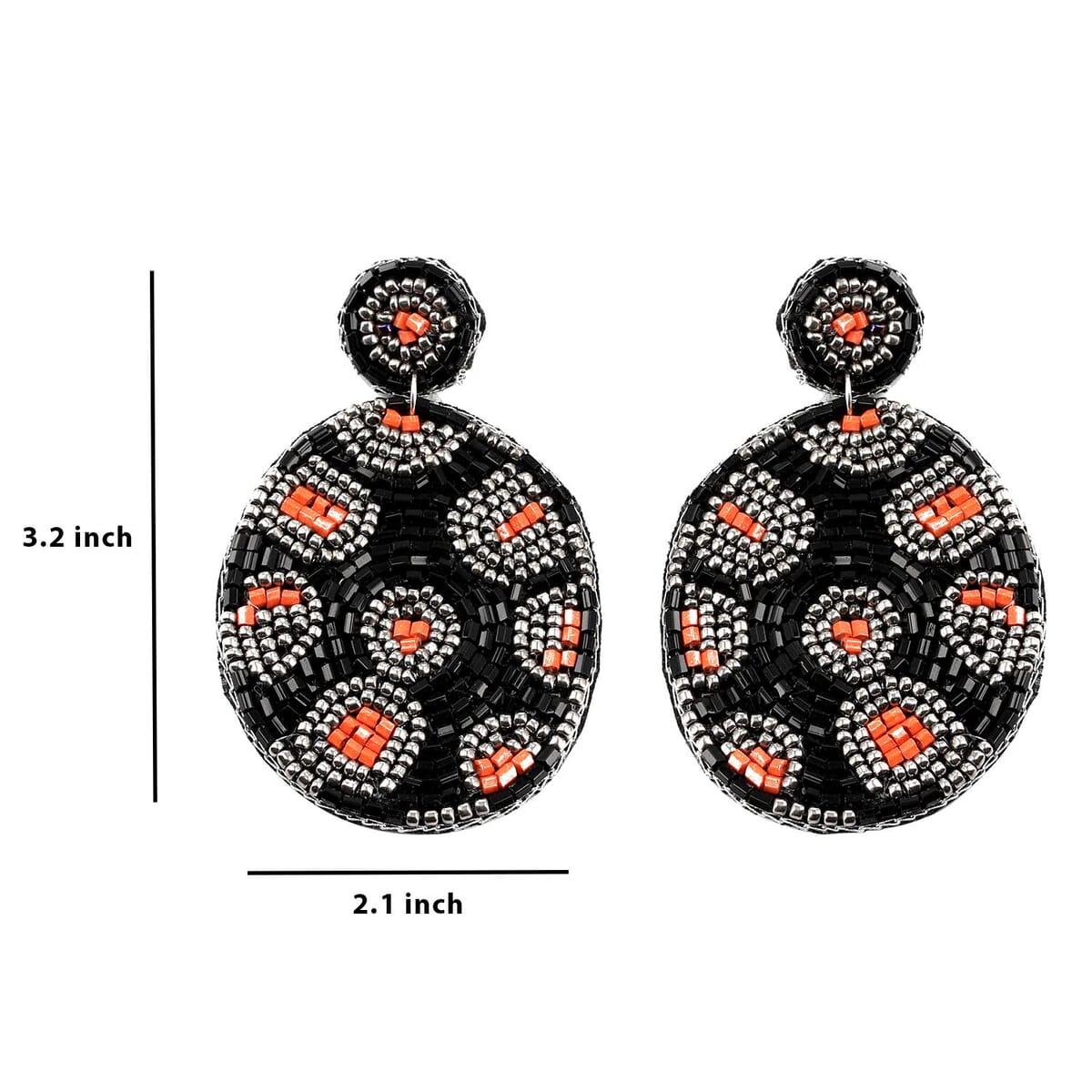 Handcrafted Black Seed Beaded Leopard Design Earrings in Silvertone image number 2